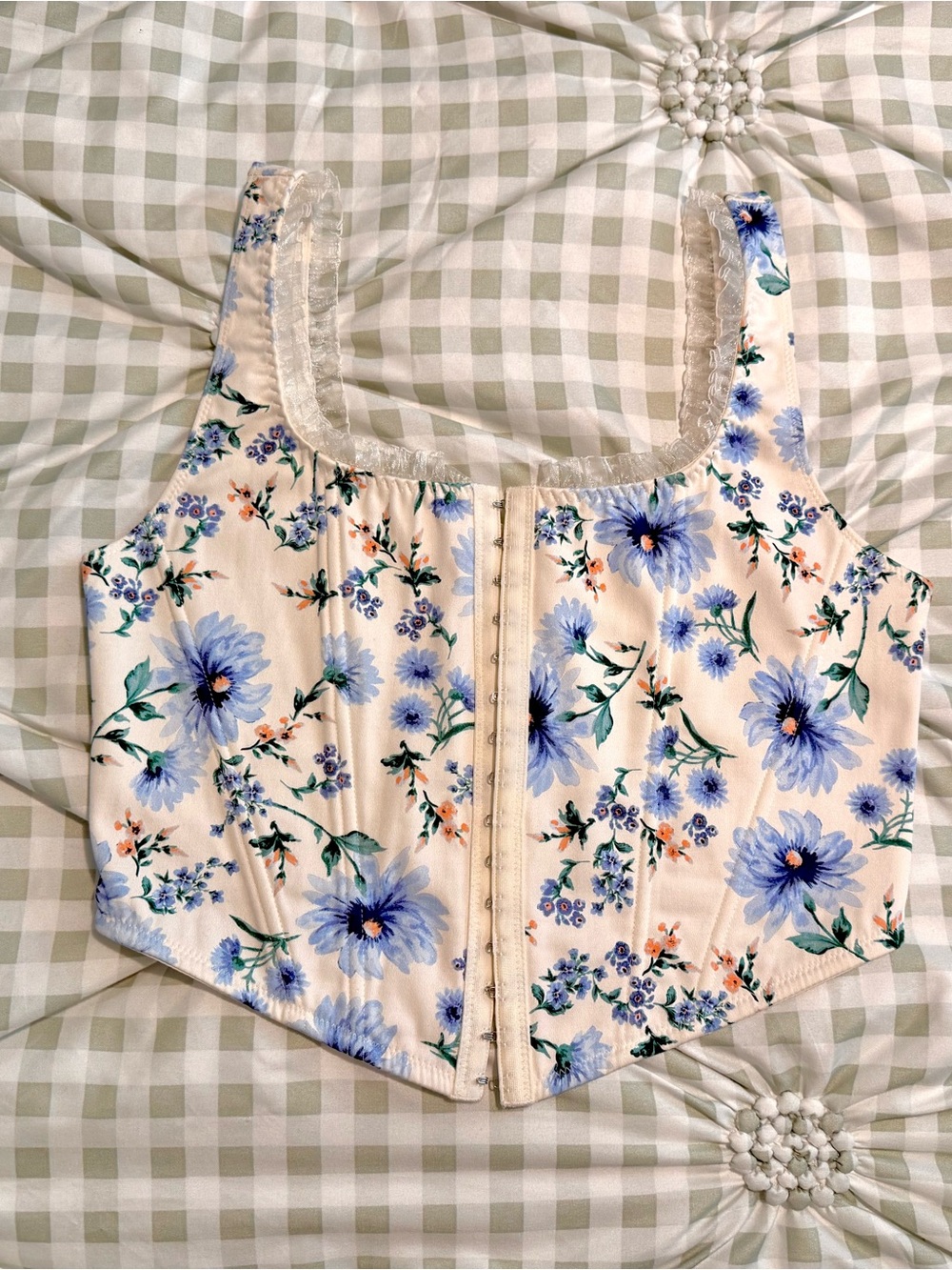 Altar'd State Cream Corset Tank with Blue Floral Print